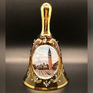 Murano Amber Glass Souvenir Bell, Italy Hand Painted, Venezia, Piazza, San Marco